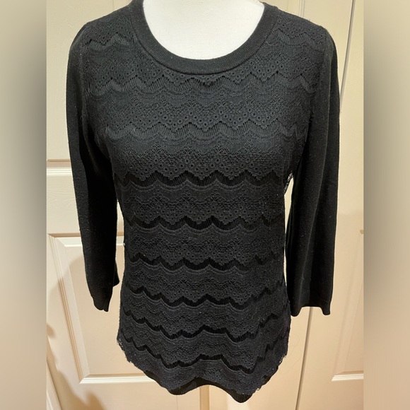 Banana Republic Black Wool Blend Pullover Sweater With Lace Front, Size Medium - Picture 1 of 6